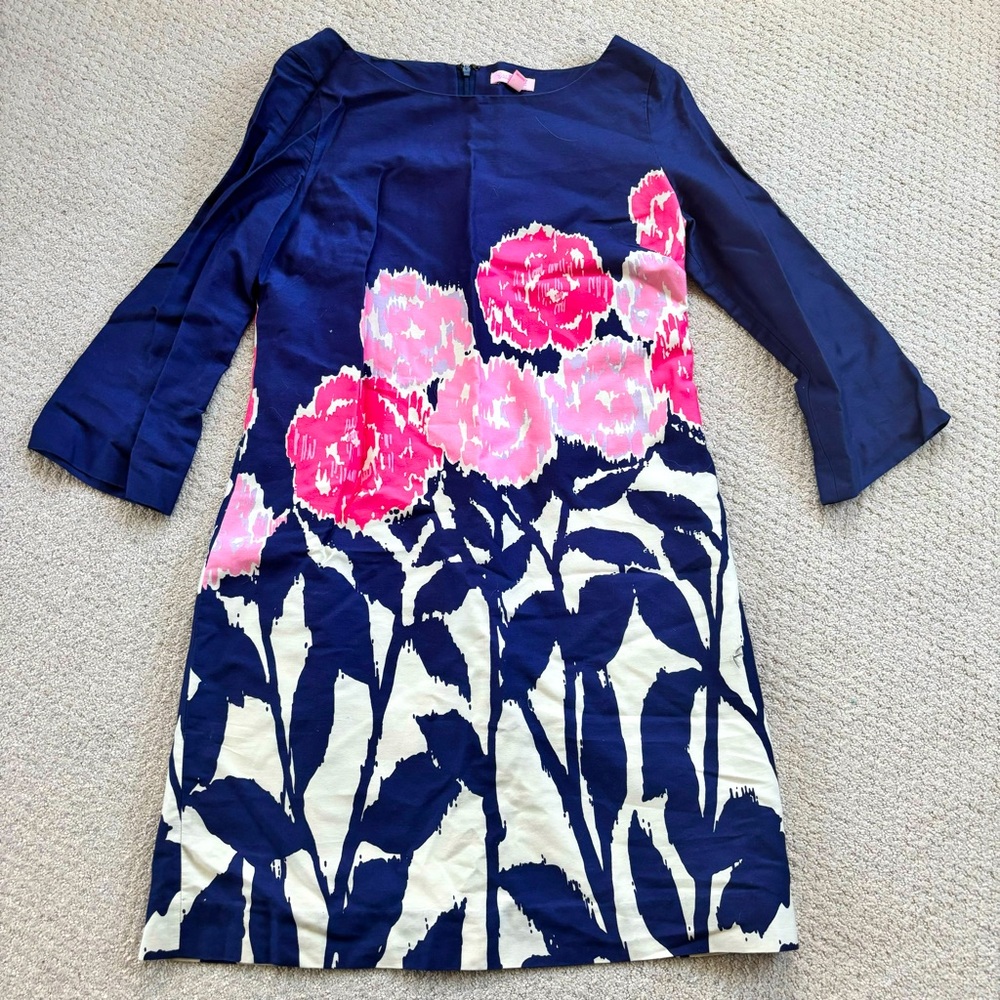 Lilly Pulitzer Shauna tunic dress in navy blue and pink floral